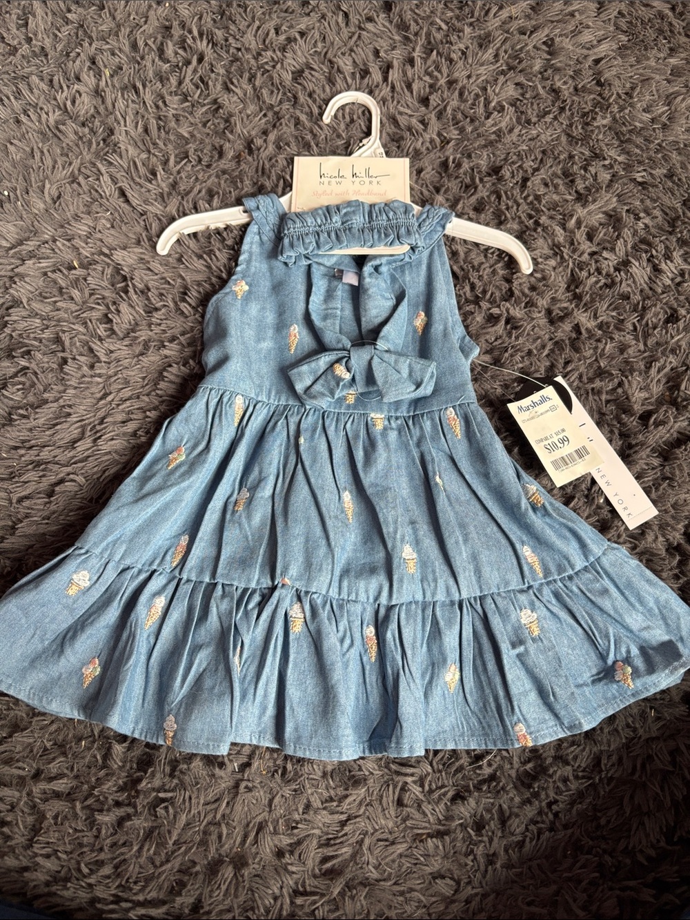Nicole Miller Light Blue Tiered Dress with Ice Cream Embroidery